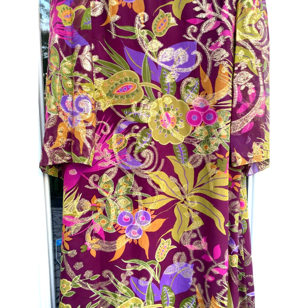 Garfinckel's Washington Stunning 1960'sVintage Multicolor ,gold sheen Maxi dress - Picture 4 of 9